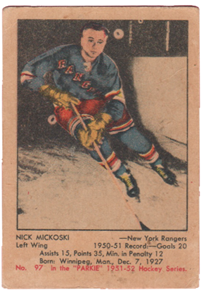 1951-52 Parkhurst #97 Nick Mickoski RC Rookie howe richard sawchuck