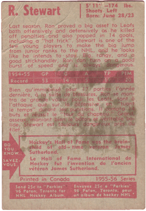 1955-56 Parkhurst #5 Ron Stewart hockey cards for sale