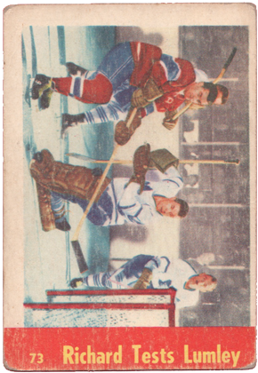 1955-56 Parkhurst Hockey Card #73 Richard tests Lumley/Maurice Richard