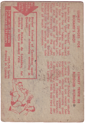 1955-56 Parkhurst Hockey Card #73 Richard tests Lumley/Maurice Richard