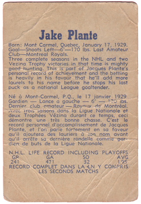 1957-58 Parkhurst Jacques Plante rc rookie #M15 Goalie HOF for sale hockey card
