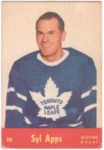 1955-56 Parkhurst #28 Syl Apps OTG HOF rc rookie a vendre